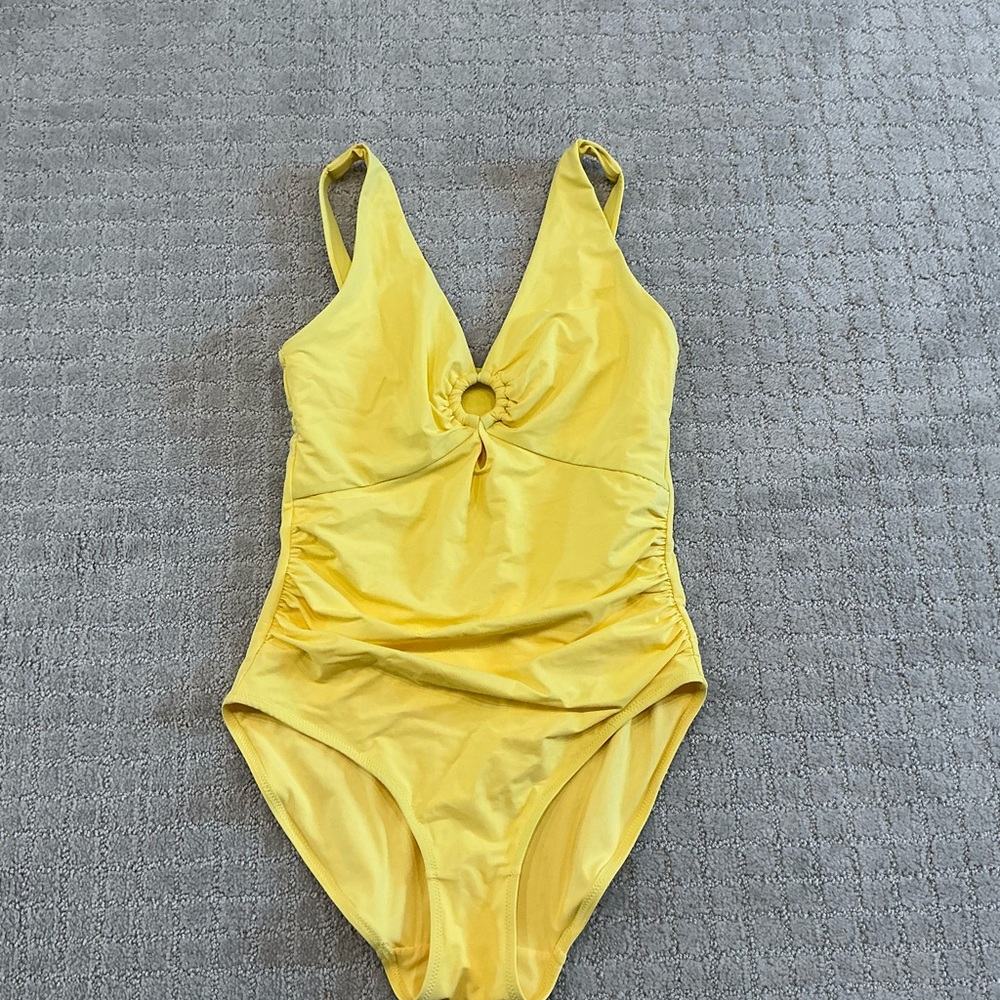 Girls' Yellow One-Piece Swimsuit with Front Ring Detail